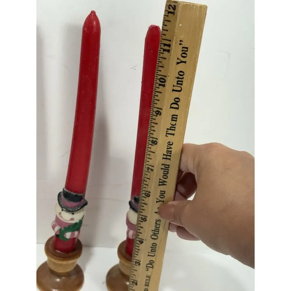 Vintage Set‎ Of 4 Candles Red Avon Taper Christmas Sculpted W/ Wooden Holders